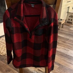 Eddie Bauer Red and Black Buffalo Plaid Fleece Pullover